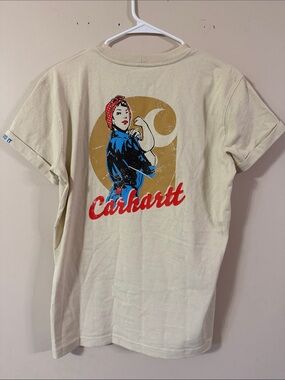 Women's Carhartt Short Sleeve Tee - Cream with design on back. Size S